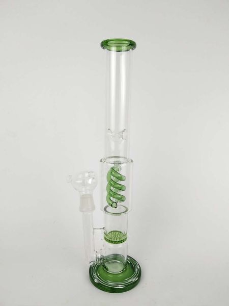 H: 36 cm, 18 mm Gelenkgröße, Glasbong, Glaswasserpfeife, Bohrinsel, 18 mm Bong, 14 mm Bong grün