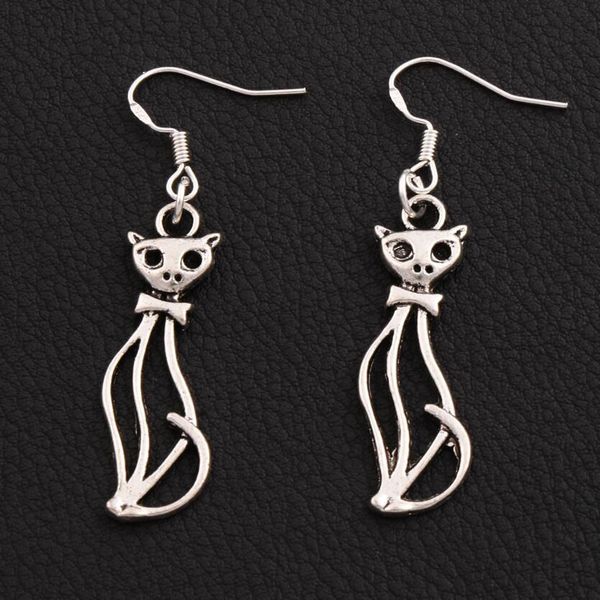 

Slim Lady Cat Серьги 925 Серебряный крючок для ушей 40pairs / lot Античная серебряная люстра 11x