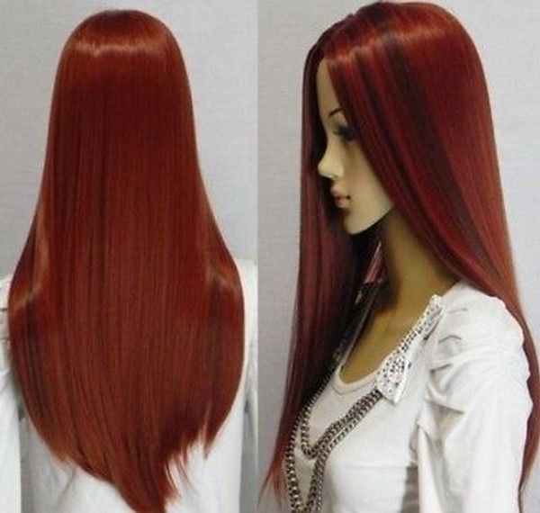

gt;>> new long straight red mixed women's wig, Black;brown