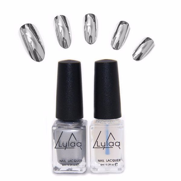 

2pc/set varnish base coat metallic nails art diy manicure design behind silver mirror effect metalic uv nail polish