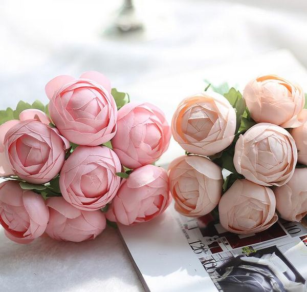 7 головок искусственный цветок поддельный круглый букет роз для свадьбы домашняя вечеринка Новый год декоративные яркие цвета G510