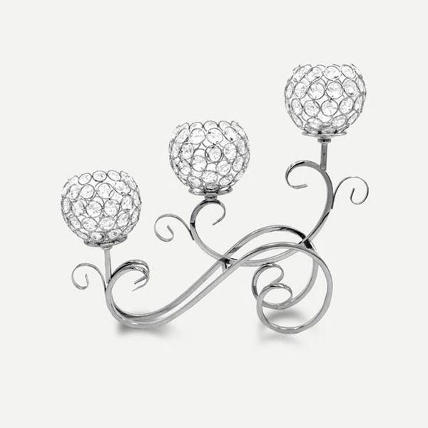 Metal Golden Plated Candle Holders 3 Arms With Crystals 42cmx36cm