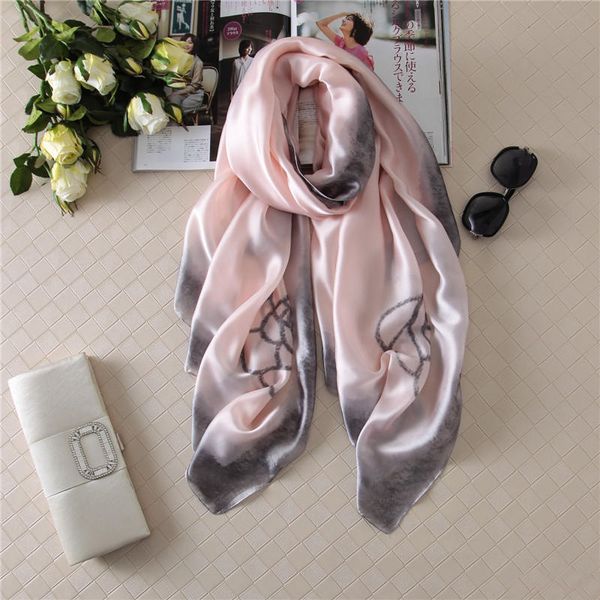 

wholesale- [sour lemon] pink scarf rose flower print gradient color white black women imitation silk neck warmer scarf women girl cape, Blue;gray