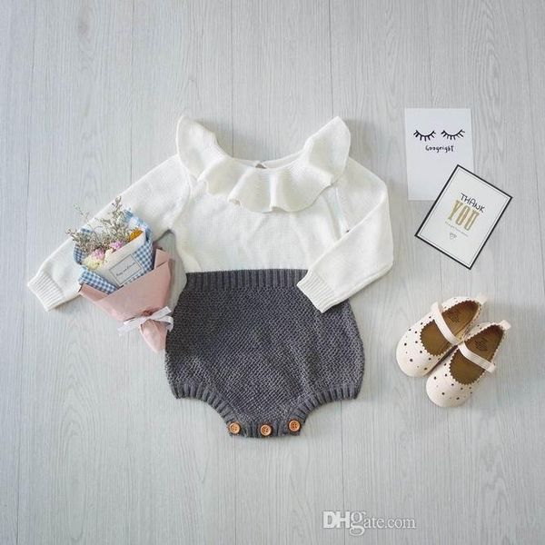 

розничная весна осень новый девочка боди onesies peterpan воротник вязаный хлопок с длинным рукавом принцесса комбинезон детская одежда 1809, Blue