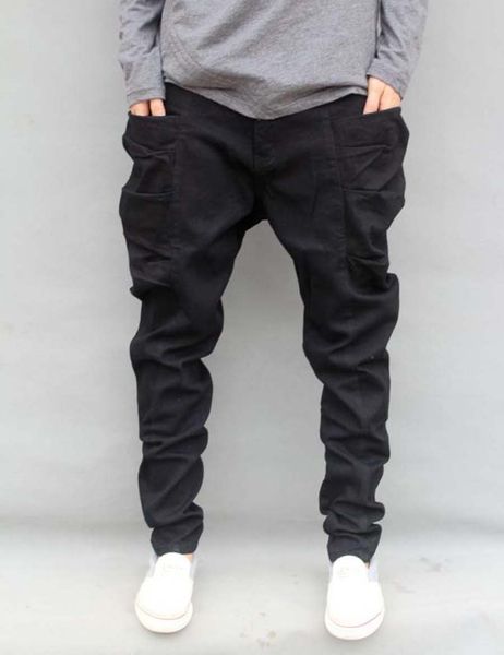 

wholesale-autumn winter trousers big size s-6xl 7xl=46 new fashion casual jeans mens joggers loose denim pants pockets hip hop harem black, Blue