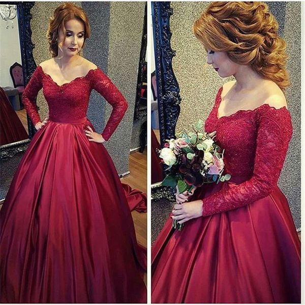 

new long sleeve red prom dresses off shoulder lace satin a line party gowns women formal dresses custom size, Black