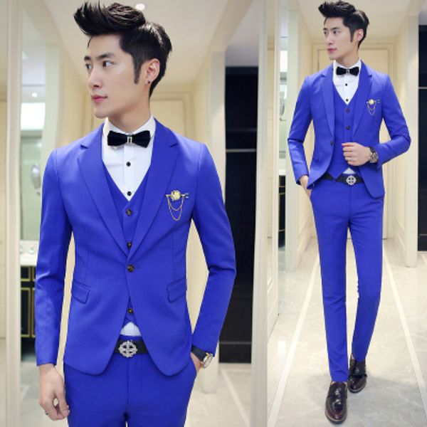 

mens suits with pants boys graduation prom 3 pieces (jacket+vest+pant) wedding suit for men slim fit terno masculino royal blue, White;black