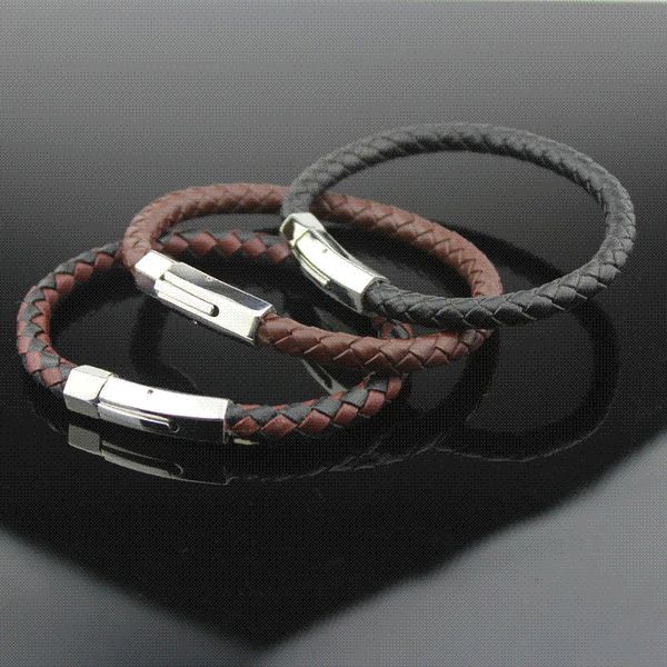 

Titanium steel special buckle bangles men stainless steel genuine leather bracelets bangles fashion style gift three size choose