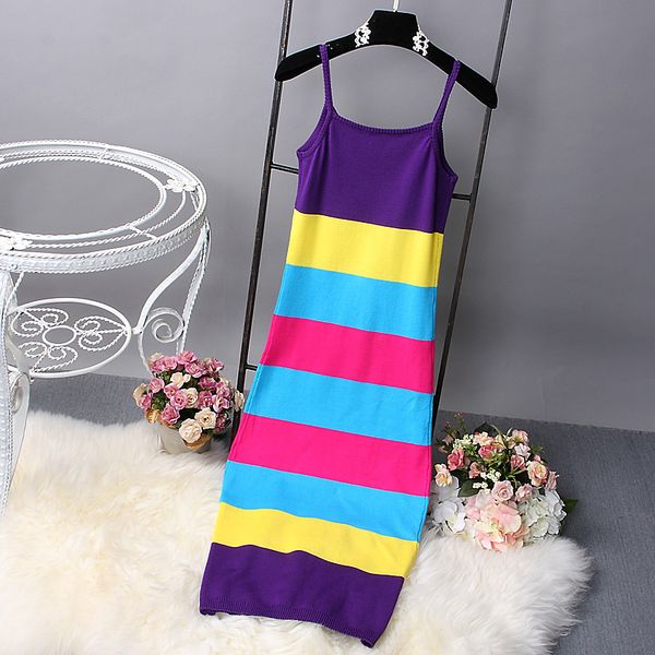

wholesale- [alphalmoda] 2017 summer women new striped dress hit color pullovers knitted sundress long mid-calf female summer sheath dress, White;black