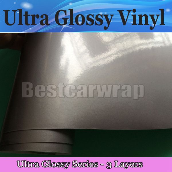 Gunmetal Grey Ultra Shiny Glossy Vinyl Wrap 3 Layers High Gloss Car Prap Plam, блестящая, как 3M 1080 с воздушным пузырьком.