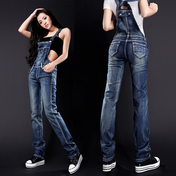 Großhandel - Denim BIB Pants Weibliche 2016 Neue Ankunft Jeanshose Spaghetti Strap Slim Opperanzhose