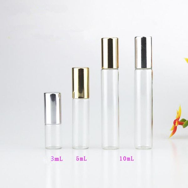 

3ml 5ml 10ml clear glass roll on bottle essential oils bottle + eye masssge stainless steel roller ball f20171293