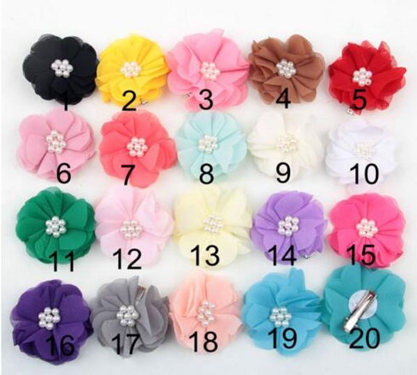 

new handmade hand sewing pearl chiffon flower clip children's headgear accessories flowers yh508, Slivery;white