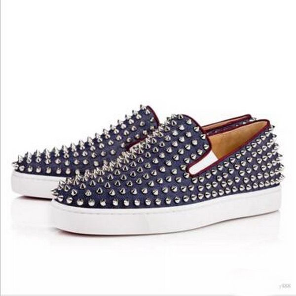 

fashion designer brand spikes roller-boat red bottom loafers shoes men flats wedding party male gentlemen dress oxford shoes 35-46, Black