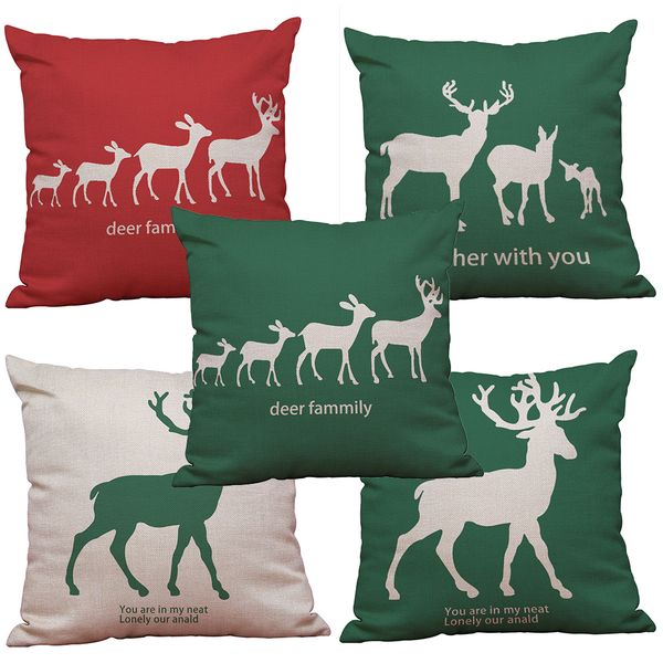 Western Style Deer Pattern Linen Cushion Cover Home Office Sofa