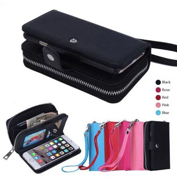 

genuine leather wallet zipper phone cases stand wallet folded with card slot cover for lady women iphone 7 5s 6s plus galaxy s7