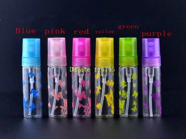 

200pcs/lot 5ml butterfly pattern mini portable glass bottle travel clear perfume bottles atomizer empty cosmetic containers
