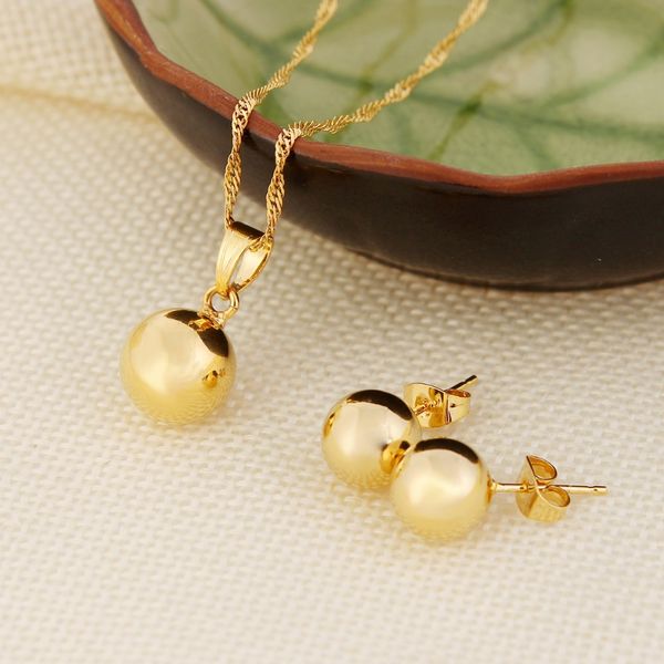 

ball pendant necklace ball earrings jewelry set fine 24k real yellow solid gold gf women party jewelry gifts joias ouro mujer, Silver