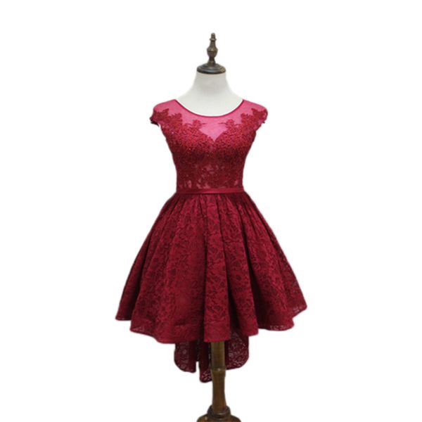 

scoop neck lace high low cocktail dress burgundy 2017 new party dress short front long back, Black