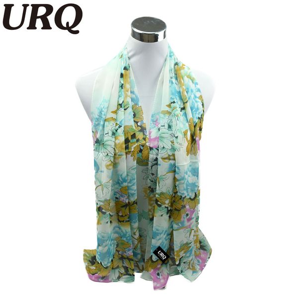 

wholesale-long chiffon silk scarves 1pc 50*160cm floral design queen flower peony print woman muffler scarvess p5a16289, Blue;gray