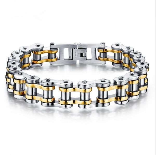

fashion men biker bicycle motorcycle chain men's bracelets bangles fashion 3 color stainless steel jewelry, Black