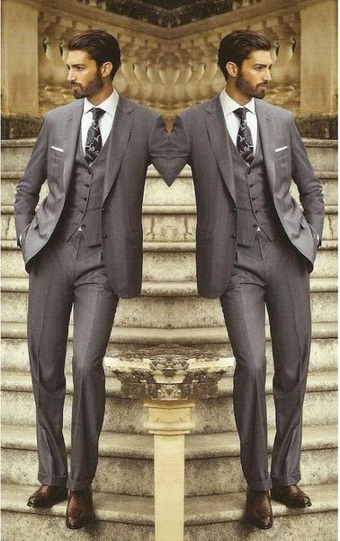 Custom Made Charcoal Grey Groom Tuxedos Groomsmen Best Man Men Wedding Suits Office/Formal/Bridegroom Suit 3 piece (Jacket+Pants+Vest)