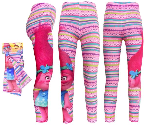 

2017 New Cheap Lovely Girls Autumn Pink TROLLS Tights Pants Cartoon Kids Slim Trousers Children Elastic Waist printing Leggings