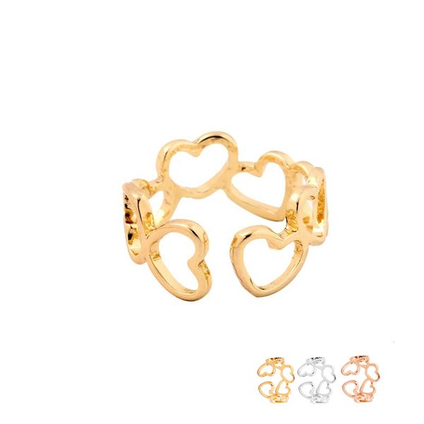 

everfast 10pc/lot fashion connected peach hearts ring adjustable finger rings suit for all cute women ladies can mix color efr078, Silver