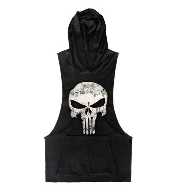 

wholesale- 2016 new brand skull sleeveless shirt casual fashion hooded gyms tank men bodybuilding fitness brand clothing, White;black