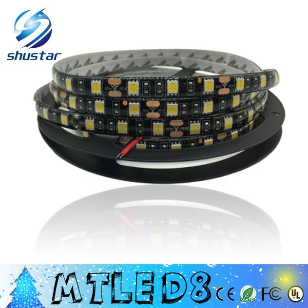 

завод прямых dhl корабль 5м smd 5050 rgb/белый черный печатной платы 300 из светодиодов 60led/м dc 12v водонепроницаемый ip65 гибкие светоди