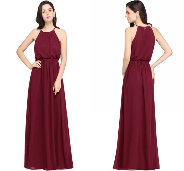 Preço por atacado borgonha chiffon uma linha dama de honra vestido jóia fora do ombro longos vestidos de dama de honra vestidos de festa de casamento roupão