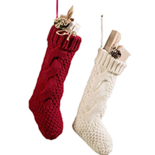 

new christmas stockings crochet christmas socks knitted leg warmers christmas gift bag christmas decoration ornaments red beige color