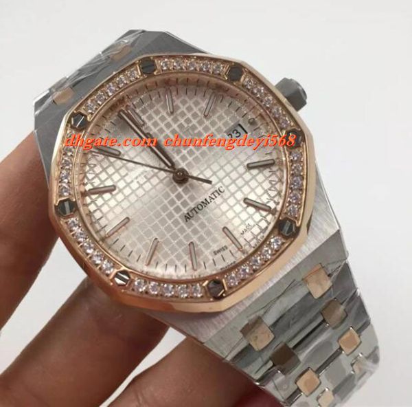 

fashion luxury new automatic 41mm sr.oo.1220sr.01 diamond bezel two tone ss rose stainless steel bracelet mechanical men watches, Slivery;brown