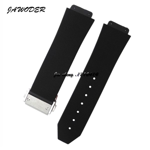 

jawoder watchband 23mm 26mm men stainless steel deployment clasp black diving silicone rubber watch band strap for hub big bang3011, Black;brown
