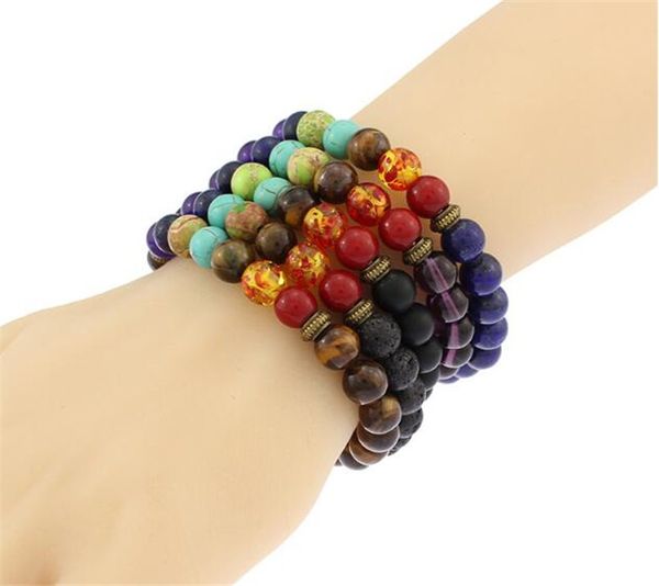 

5 цветов унисекс чакра энергии браслеты натуральный лавовый камень браслеты крас