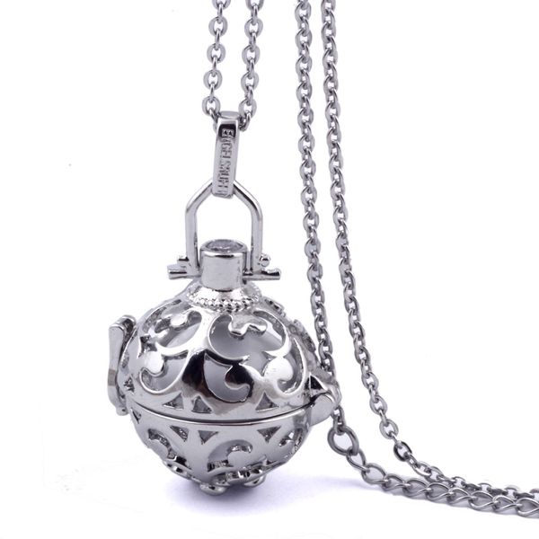 

wholesale-316l stainless stee chain cage angel ball necklace 7 colors ball metal pregnancy ball in pendants baby chime necklace, Silver