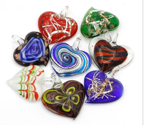 

10pcs/lot multicolor heart murano lampwork glass pendants for diy craft jewelry gift pg176, Silver