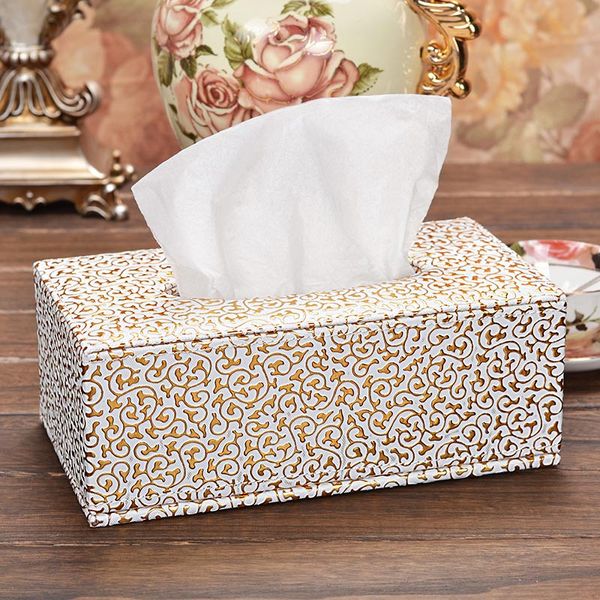 Wholesale Gold Carve Leather Rectangle Tissue Boxes Cover Desk