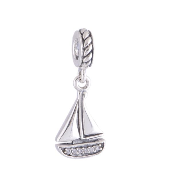 

Authentic 925 Sterling Silver Beads Sailboat Dangle Charm Fits European Pandora Style Jewelry Bracelets & Necklace 791138CZ