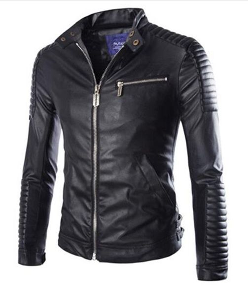 

man the spring and autumn period and the han edition of the new trend of fine personality pure color big yards collar leather coat 336/m-2xl, Black