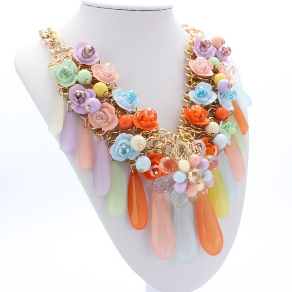 

2017 choker necklace for women colorful big flower chokers necklaces statement necklace crystal choker rhinestone, Golden;silver
