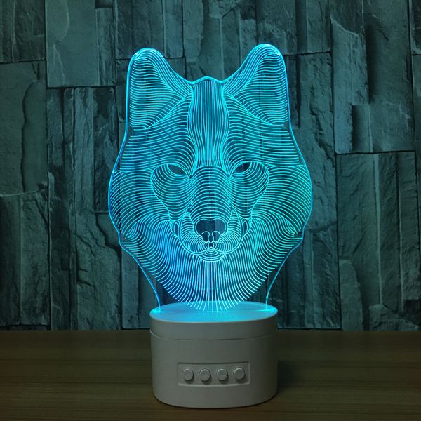 

Wolf 3D Illusion лампа 3D LED Light Speaker Bluetooth с 5 Slot RGB Свет карточки TF DC 5V USB зарядка Оптовая Dropshi