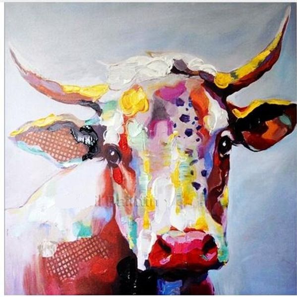 

framed color cow,pure hand painted abstract modern wall decor cartoon animal art oil painting canvas.multi sizes c060