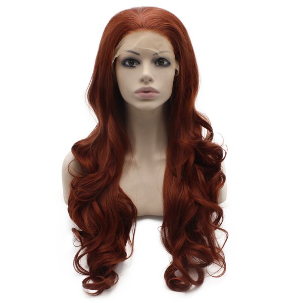 

long wavy burgundy red heat friendly synthetic lace front wig, Black