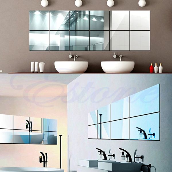 

wholesale-16pcs self-adhesive decorative mirrors tiles mirror wall stickers mirror decor