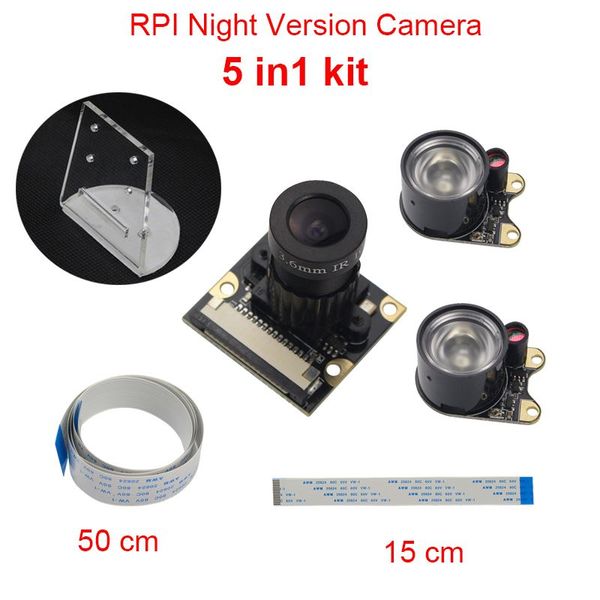 Freeshipping Ahududu Pi 3 Kamera Odak Ayarlanabilir Gece Görüş Kamera Modülü + IR Sensörü Işık + Acryclic Tutucu + FFC Ahududu Pi için 3/2