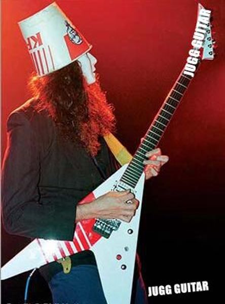 Jack Son Buckethead KFC Flying V White Kill Switch-Taste für E-Gitarre, rote Streifen, Floyd Rose Tremolo-Brücke,