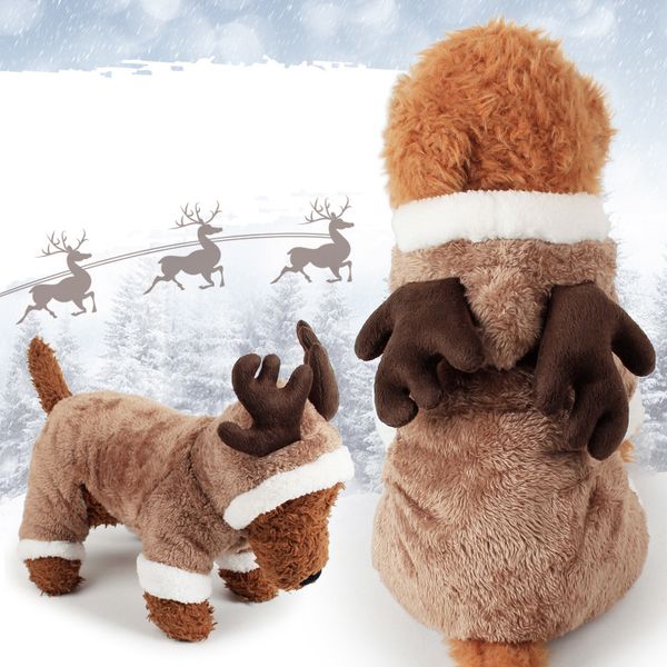 

new christmas cute deer elk soft coral fleece winter dog clothes pajamas dog jumpsuit winter overalls for dogs cah035