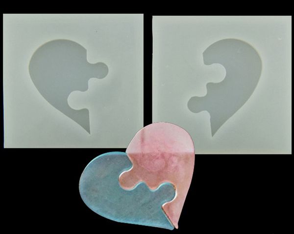 

Fondant cake decoration mold DIY jewelry tools Epoxy resin translucent silicone mold heart-shaped puzzle lovers hand-mold moulds