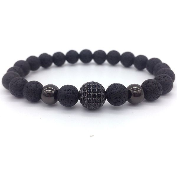 

volcano rock bracelet 2017 new fashion titanium spherical zircon, agate beads and matte black